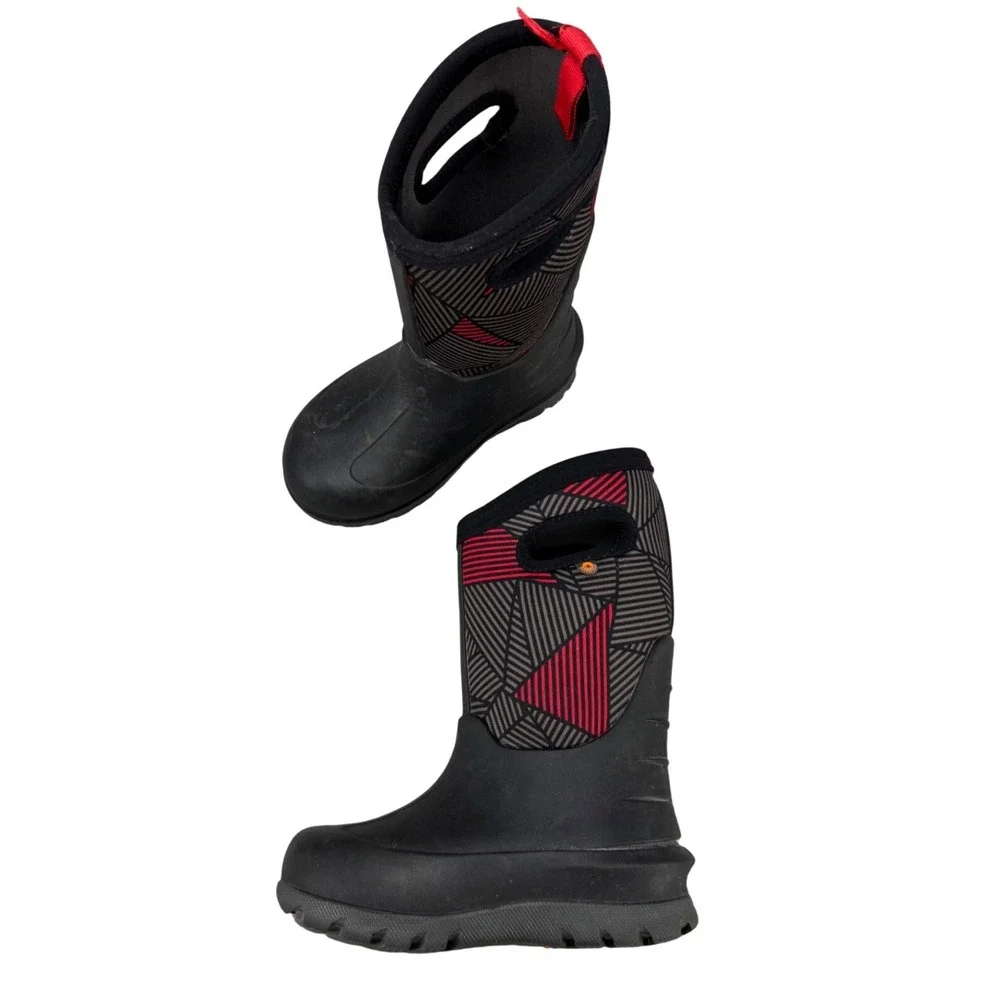 Bogs Kids Neo-Classic Geo Waterproof Winter Boots Black Red Grey Size 10